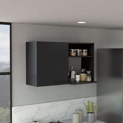 Black Particle Board Cabinet with Shelves for Kitchen Storage for Living Room