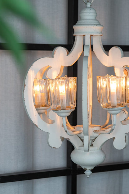 Cream Farmhouse Chandelier with Iron Details for Dining Room Lighting