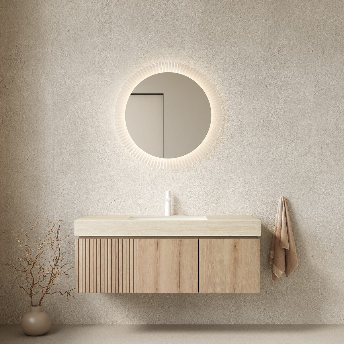 MURI 48" Bathroom Vanity & Sink - Beige, White Oak