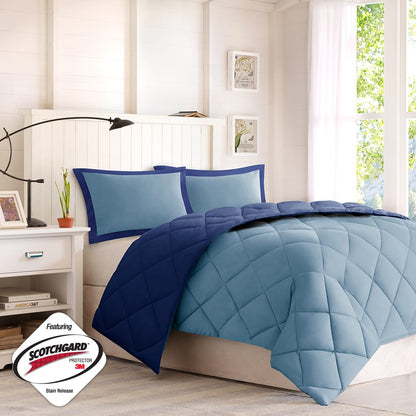 Navy Light Blue Polyester Comforter Set Twin Full Queen