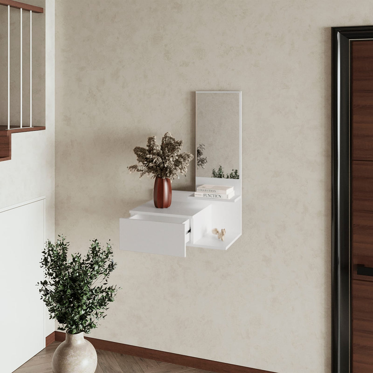 White Melamine Floating Vanity with Mirror for Living Room