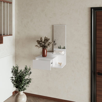 White Melamine Floating Vanity with Mirror for Living Room