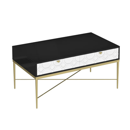 Modern Black & White Coffee Table with 2 Drawers - Storage Table