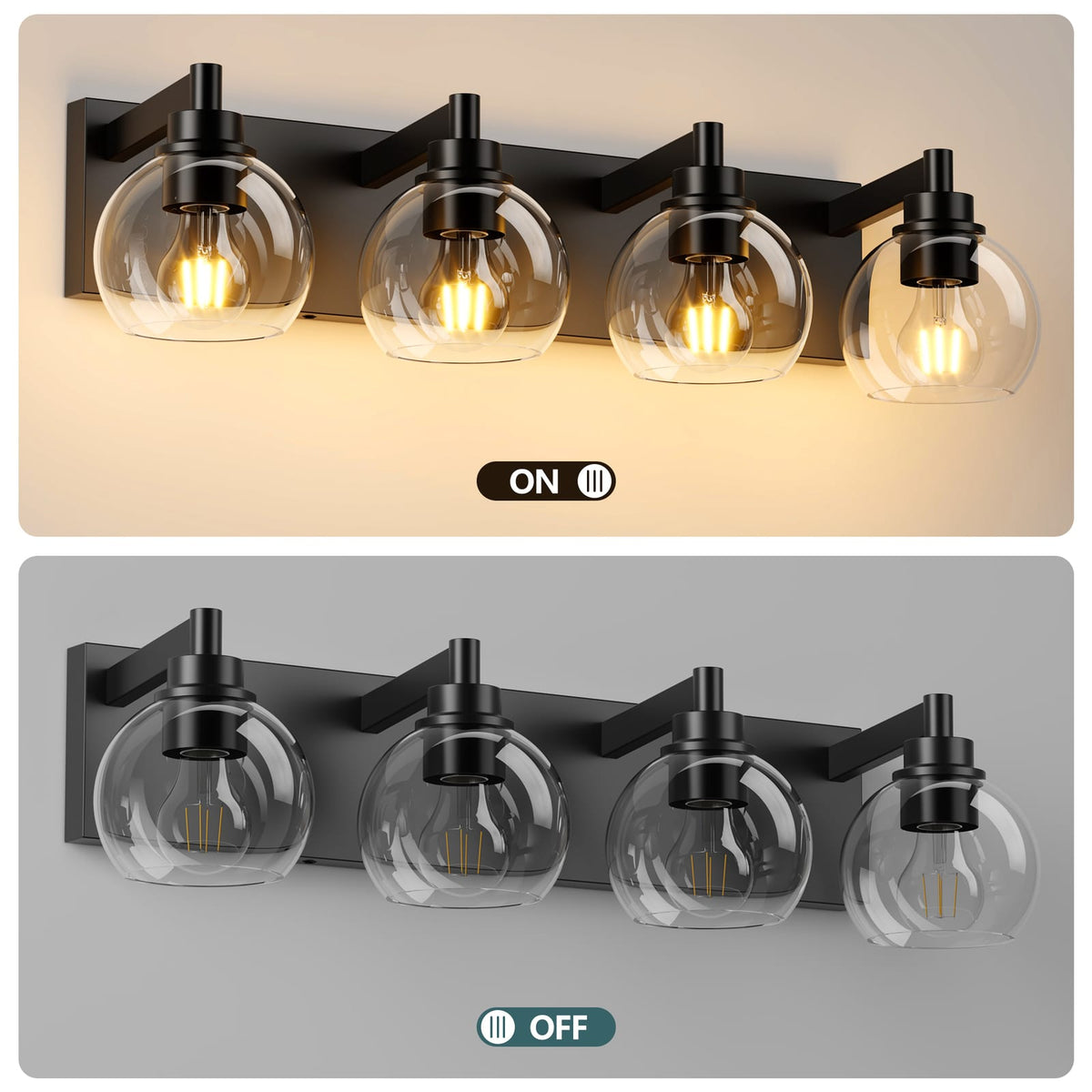 Black Iron Bathroom Vanity Light - 4 Lights Over Mirror