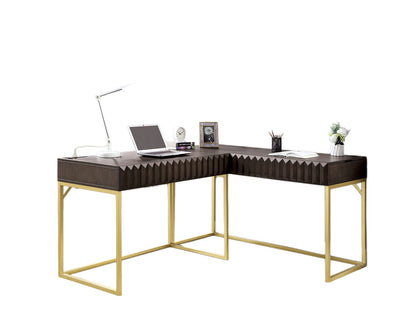 Walnut Computer Desk - Industrial Style with Drawers