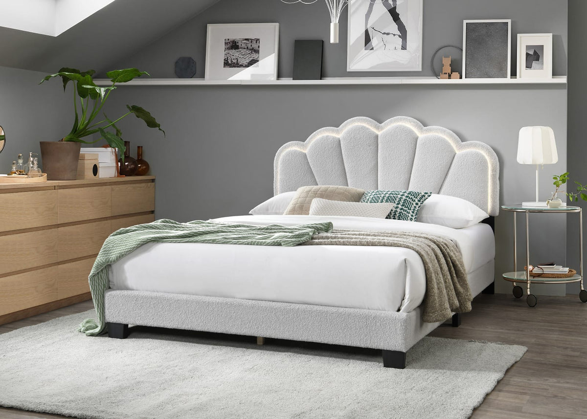 Queen Size Wool Bed Frame White Floral Headboard