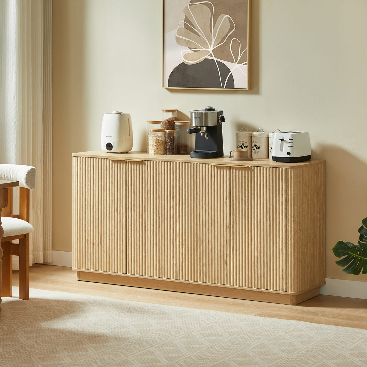 Oak MDF Sideboard for Dining Room Storage, 63"W x 15.75"D