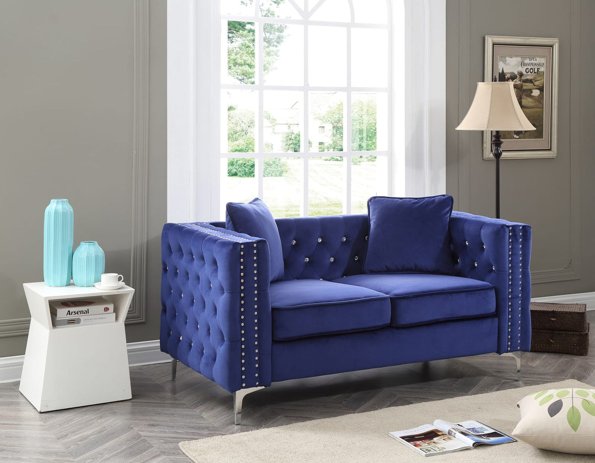 Blue Velvet Loveseat - 63" W x 34" D