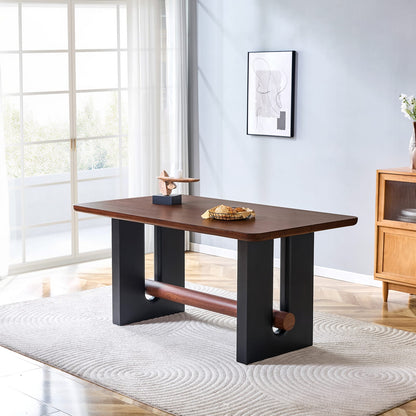 Walnut Black Dining Table - Compact Kitchen Table 63" x 35.5" for Dining Room