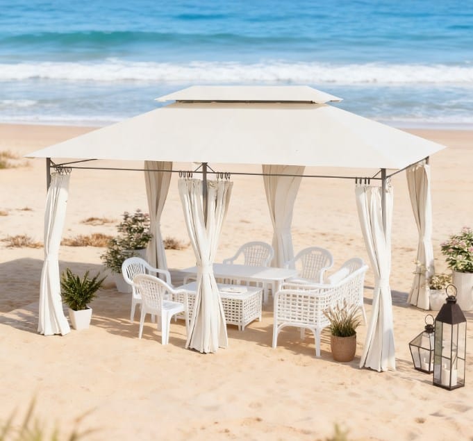 Spacious Cream White Gazebo - 130 Sq Ft Metal Patio Cover