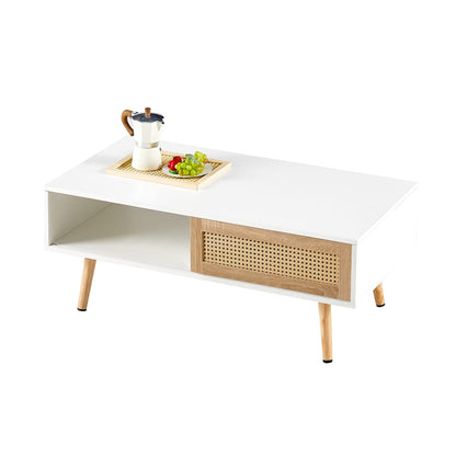41.34" Rattan Coffee Table with Sliding Door - White for Living Room