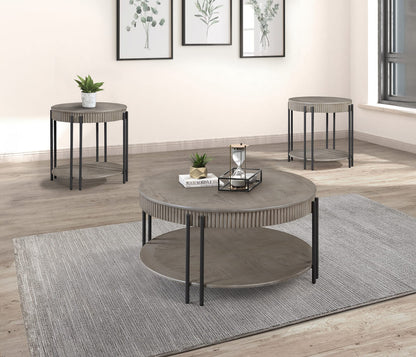 Round Black Brown Wood End Table with Storage Shelf for Living Room