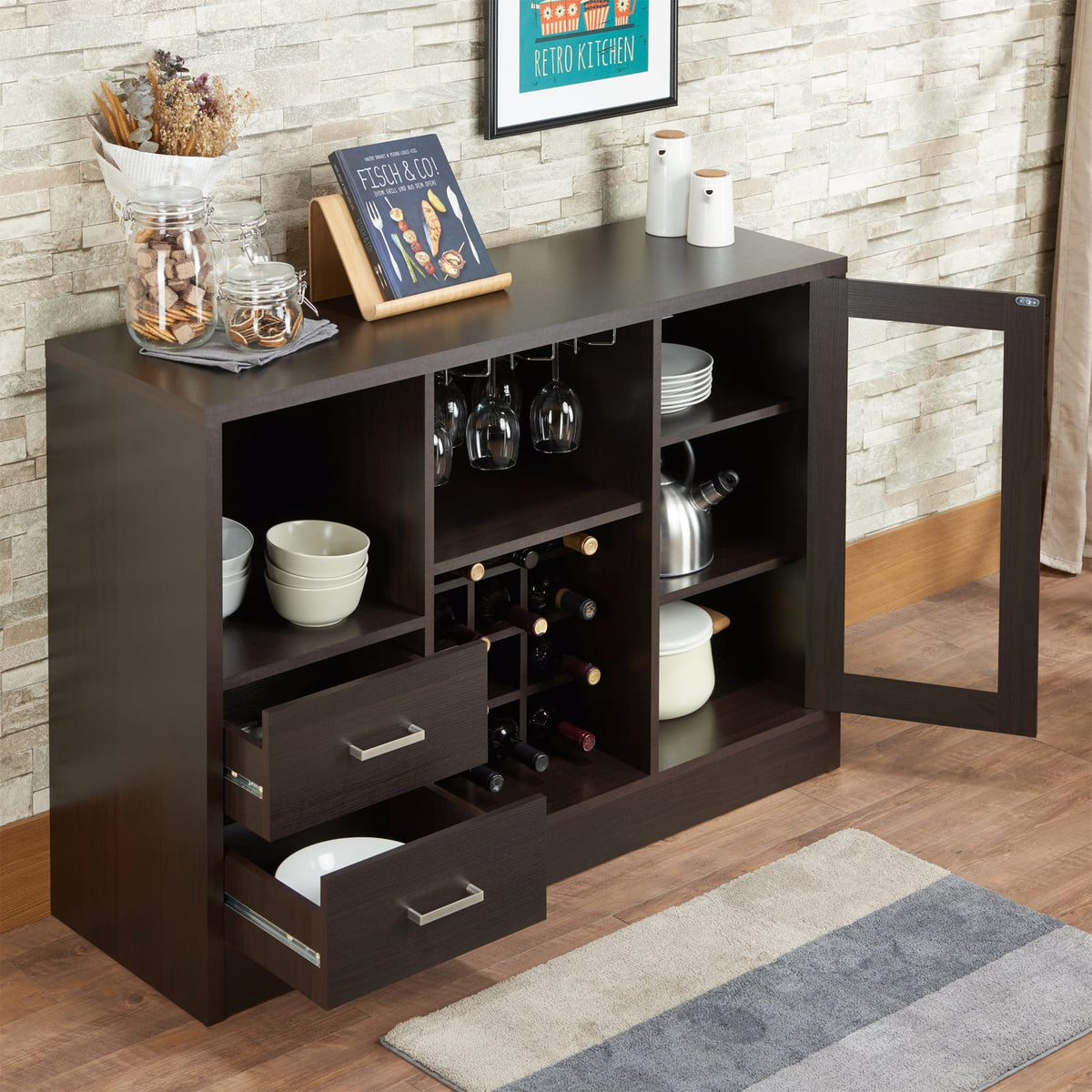 Espresso Wine Cabinet - 16" W x 47" H Storage