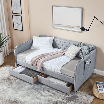 Grey Linen Daybed with Trundle - Twin to King Size