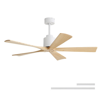 52 Inch Matte White Ceiling Fan - Wood Blades, DC Motor