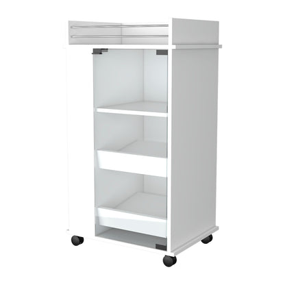 White Mobile Bar Cart - 3 Shelf Pine Cabinet