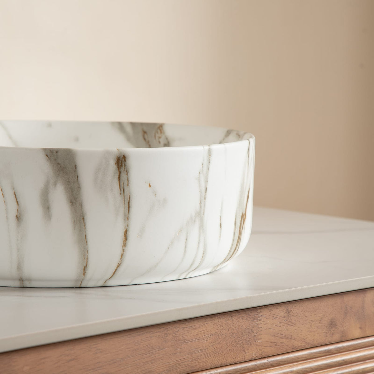 White Ceramic Round Bathroom Sink 14 Inch