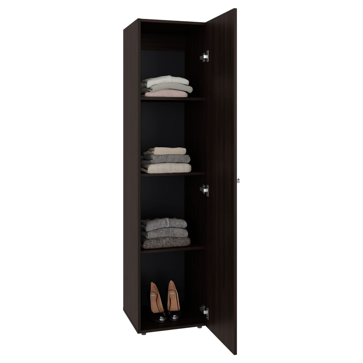 Brown Oak Bedroom Cabinet with Mirror & Shelves for Living Room