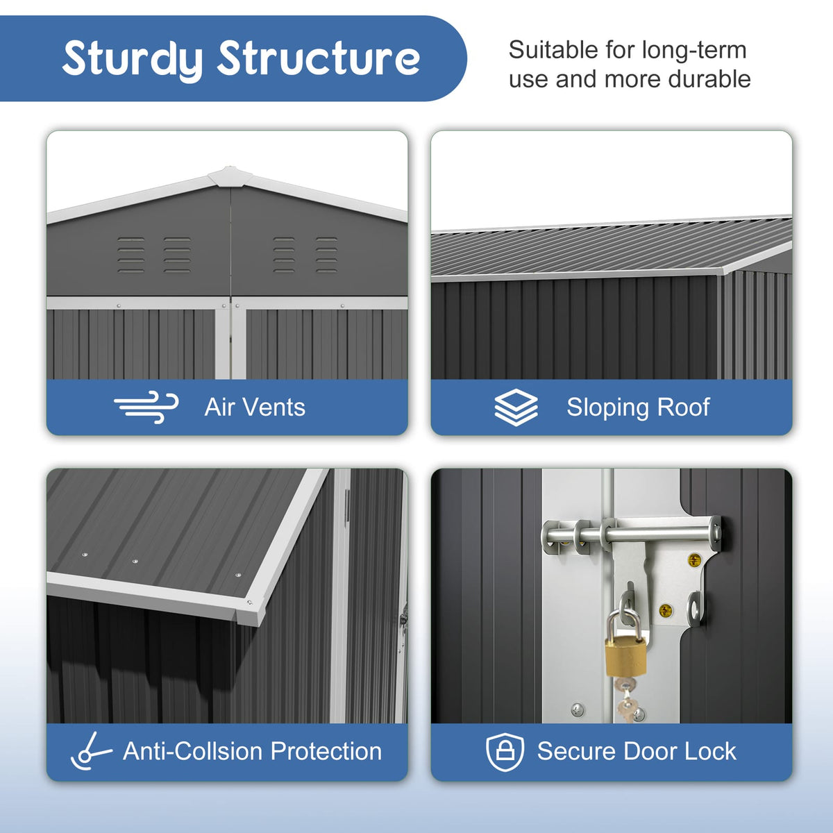 10x10 Metal Outdoor Storage Shed - Black