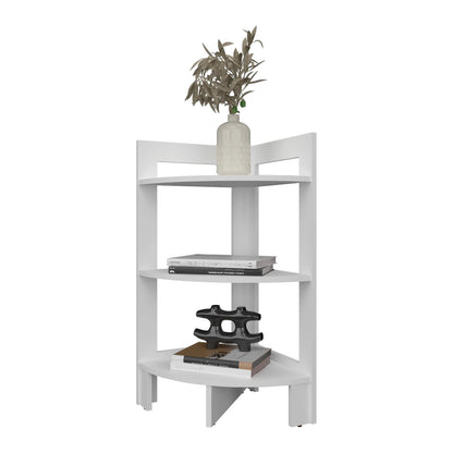 3-Shelf White Corner Shelf for Living Room