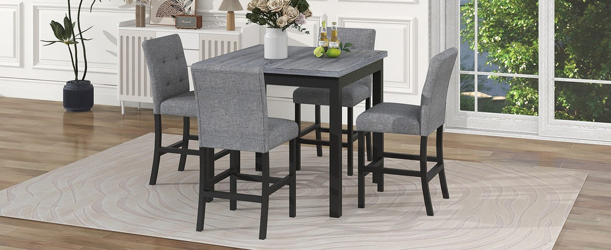 Gray Square Dining Table with 4 Upholstered Chairs for Dining Room