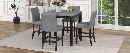 Gray Square Dining Table with 4 Upholstered Chairs for Dining Room