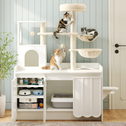 Modern Cat Condo with Storage, Litter Box Enclosure, and Sisal Posts
