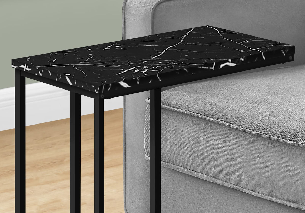 Black C-Shaped End Table with Metal Base for Living Room Accent