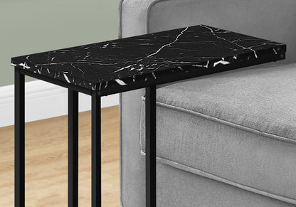 Black C-Shaped End Table with Metal Base for Living Room Accent
