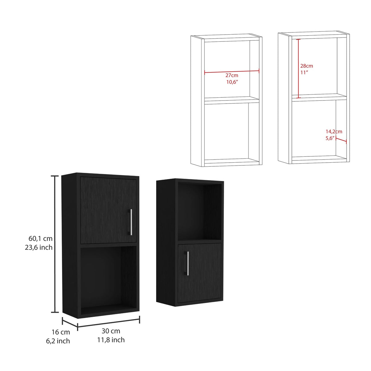 Black Freestanding Bathroom Storage Cabinet - 23.6"H