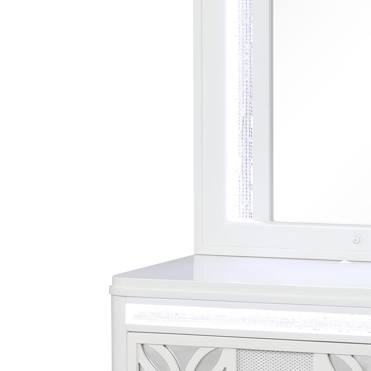 White Wood Nightstand Vanity Mirror with LED Light