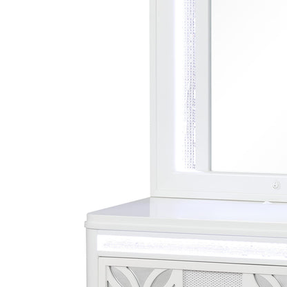 White Wood Nightstand Vanity Mirror with LED Light