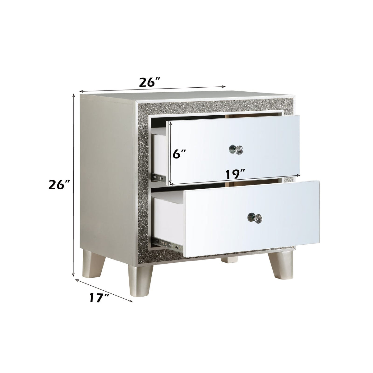 Sliverfluff Mirrored & Champagne Finish Nightstand - Storage & Style