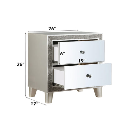 Sliverfluff Mirrored & Champagne Finish Nightstand - Storage & Style