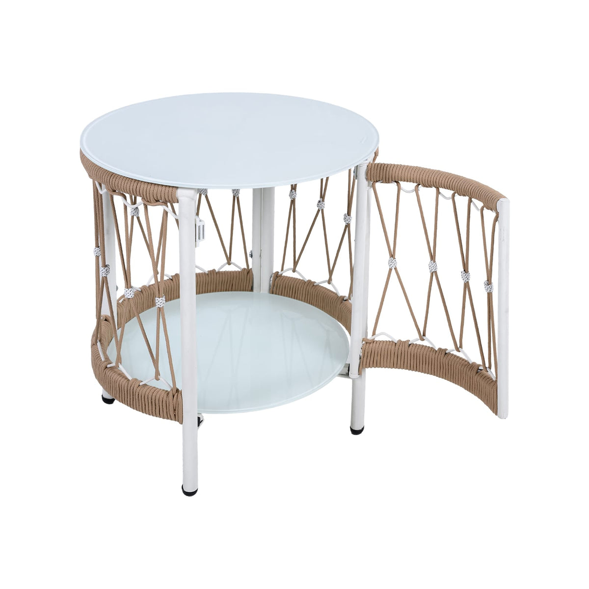 17.32" Bohemian Garden Accent Outdoor Side Table - Handwoven Rope with