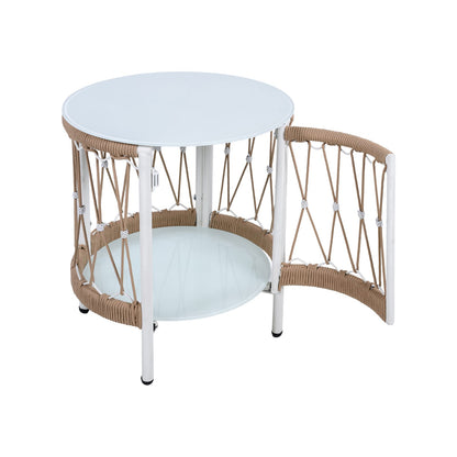 17.32" Bohemian Garden Accent Outdoor Side Table - Handwoven Rope with