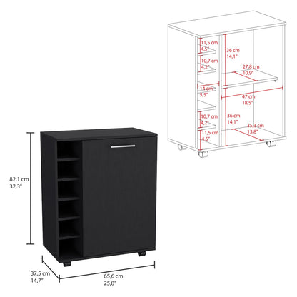 Black Modern Bar Cart with Wine Storage & Open Shelving