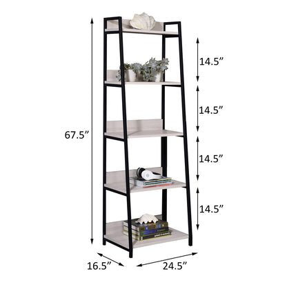 Natural & Black Ladder Bookshelf - 5 Tier Display Shelf