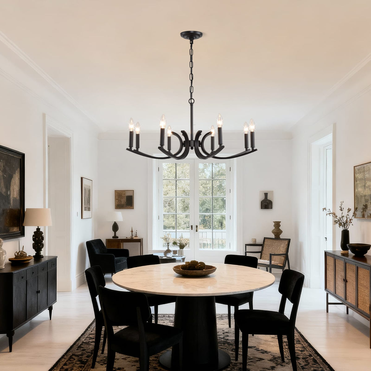 8-Light Farmhouse Chandelier - Matte Black Metal Lighting