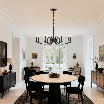 8-Light Farmhouse Chandelier - Matte Black Metal Lighting