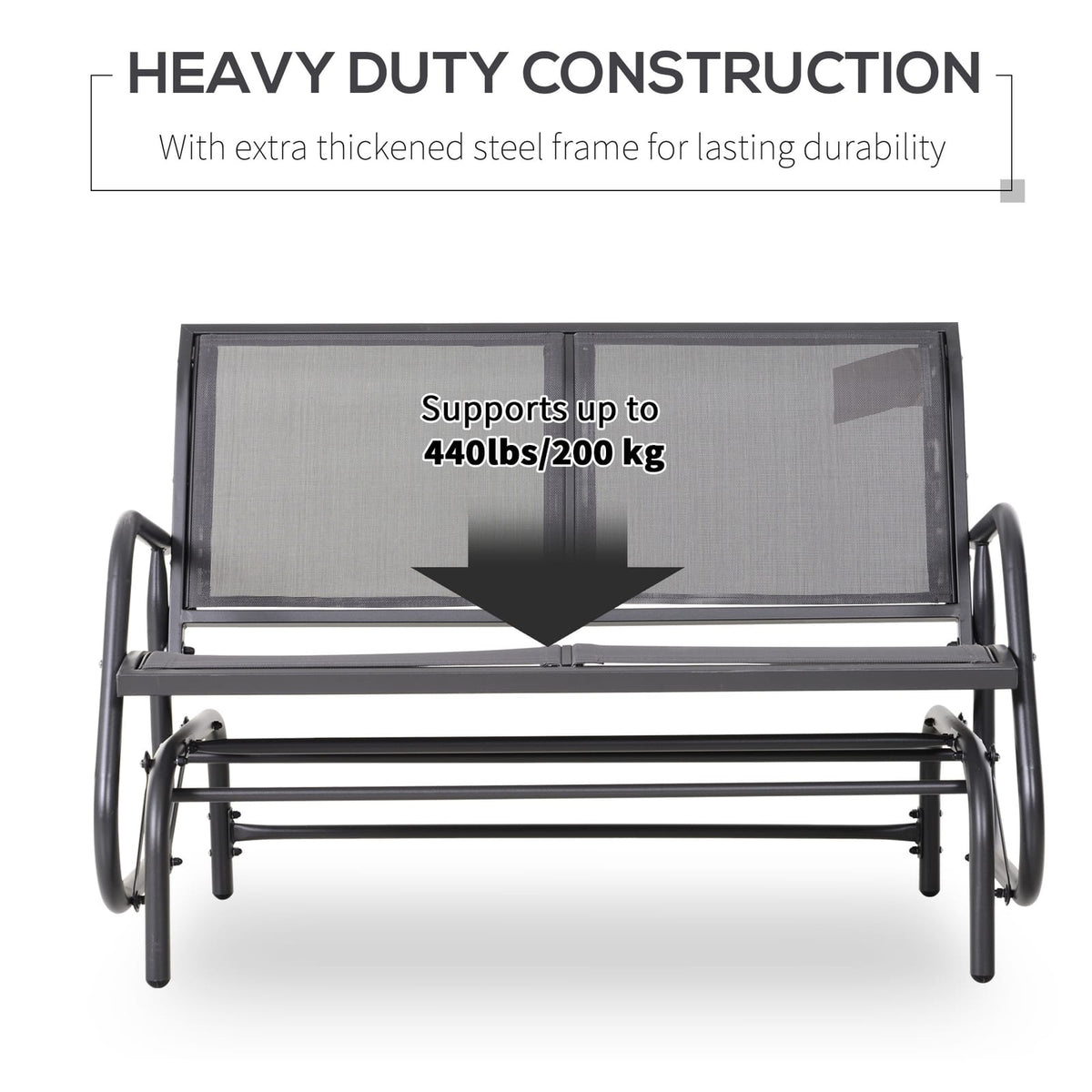 Outsunny 2-Person Outdoor Glider Bench - Grey Steel Frame