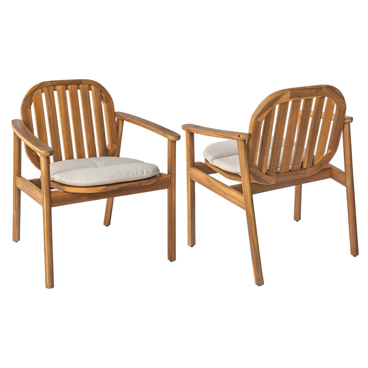 Teak Acacia Wood Patio Dining Chairs with Cushions - Set of 2