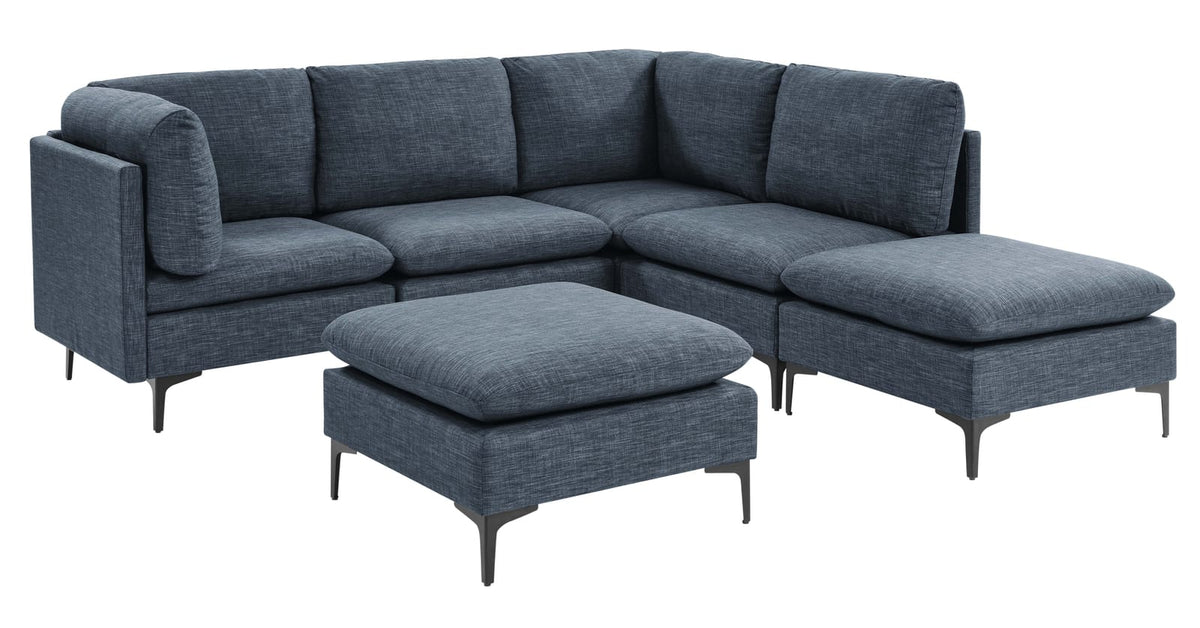 Dark Blue Linen Modular Sectional - 6 Seats for Living Room