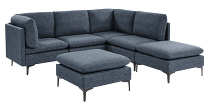 Dark Blue Linen Modular Sectional - 6 Seats for Living Room