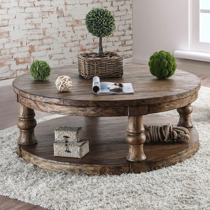 Antique Dark Oak Round Coffee Table - 48" Diameter