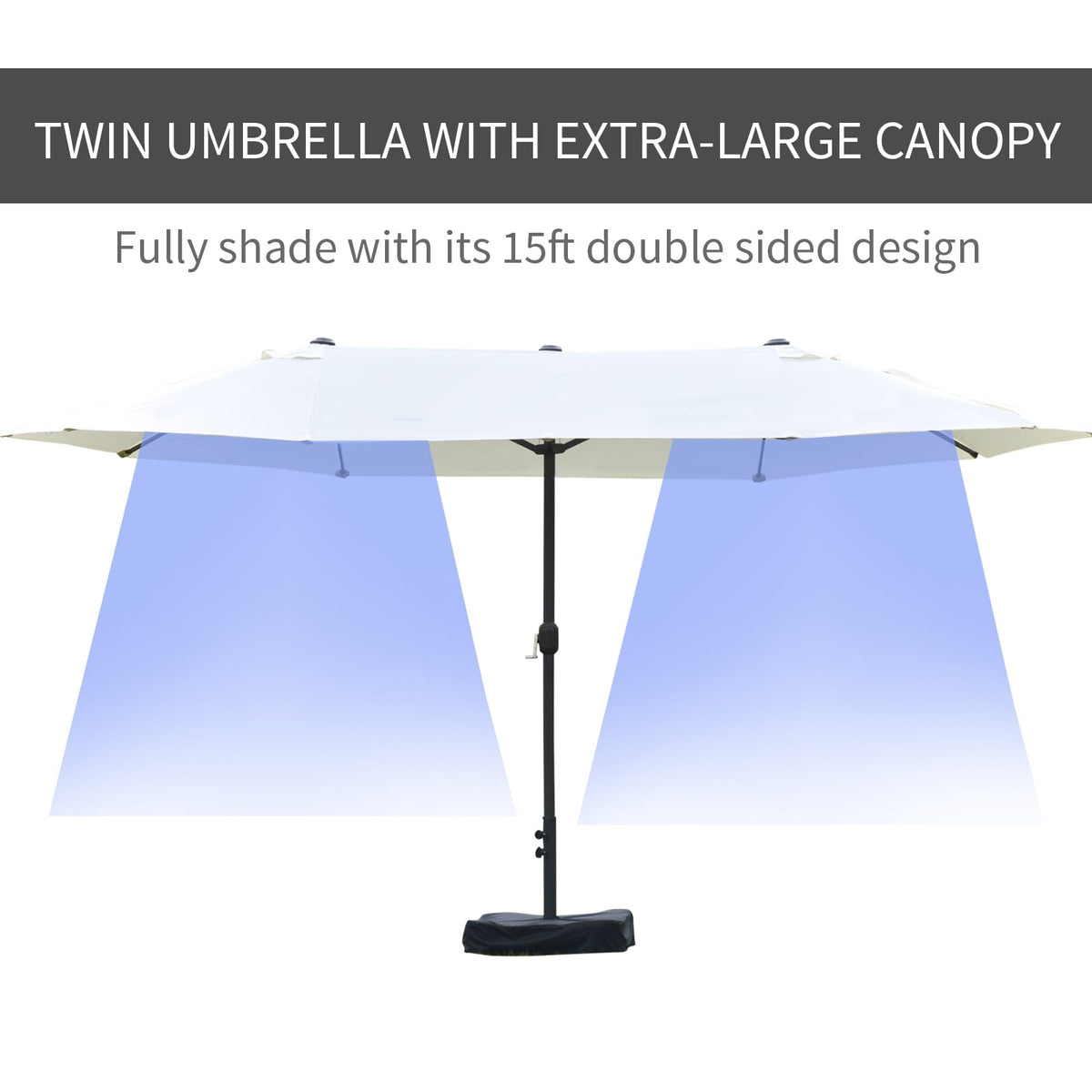 Beige 15 Foot Steel Patio Umbrella for Poolside Garden Shade
