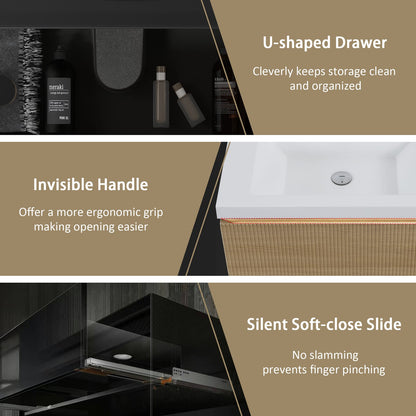 60" Floating Bathroom Vanity with Sink - Oak & White