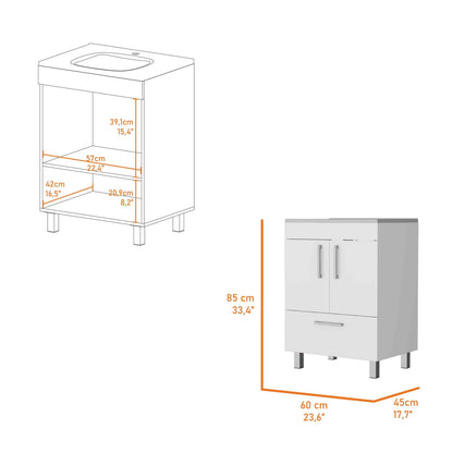 Modern White Double Door Bathroom Vanity with Drawer