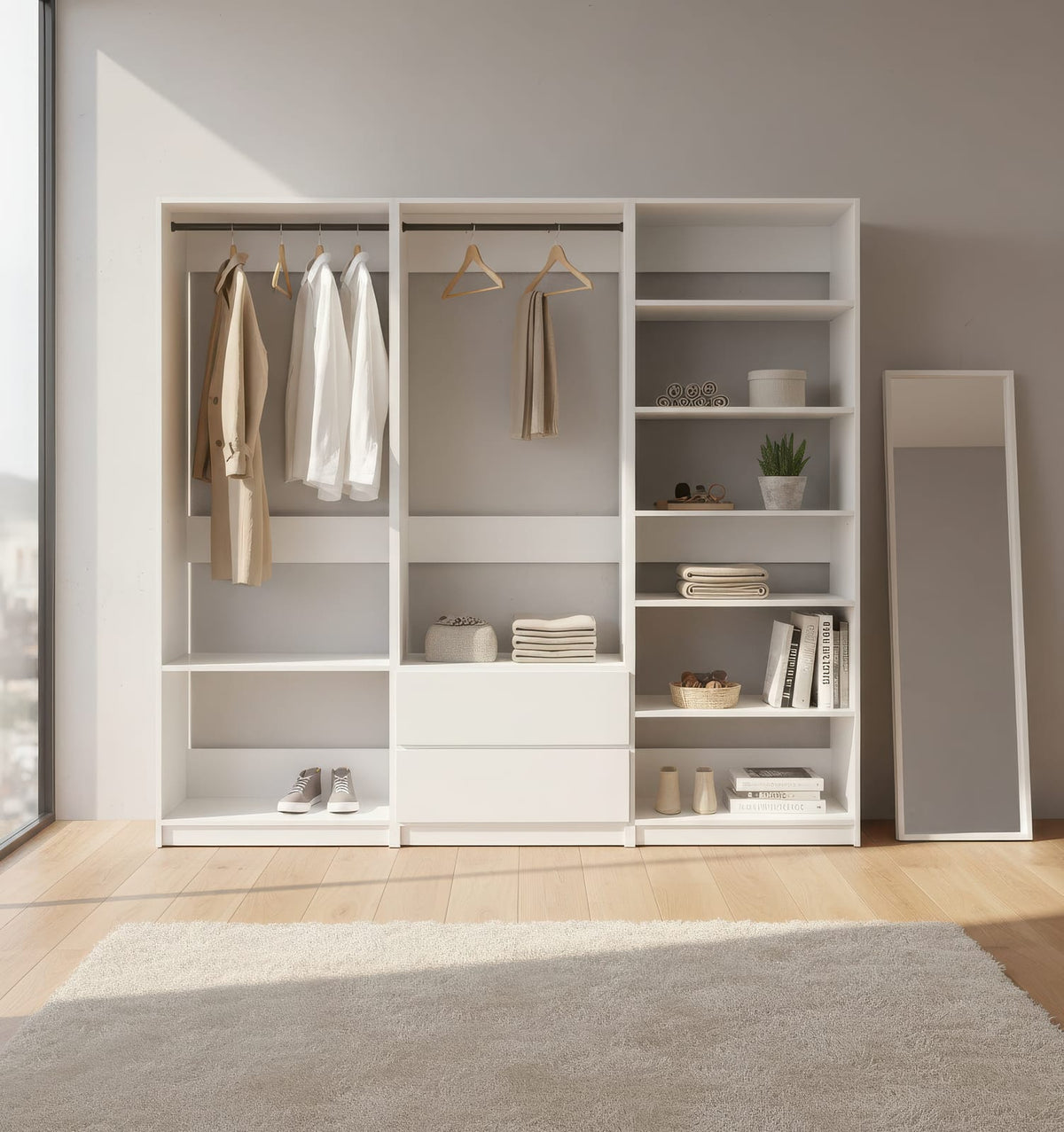 White Wood Walk-In Closet System - 5 Modular Units