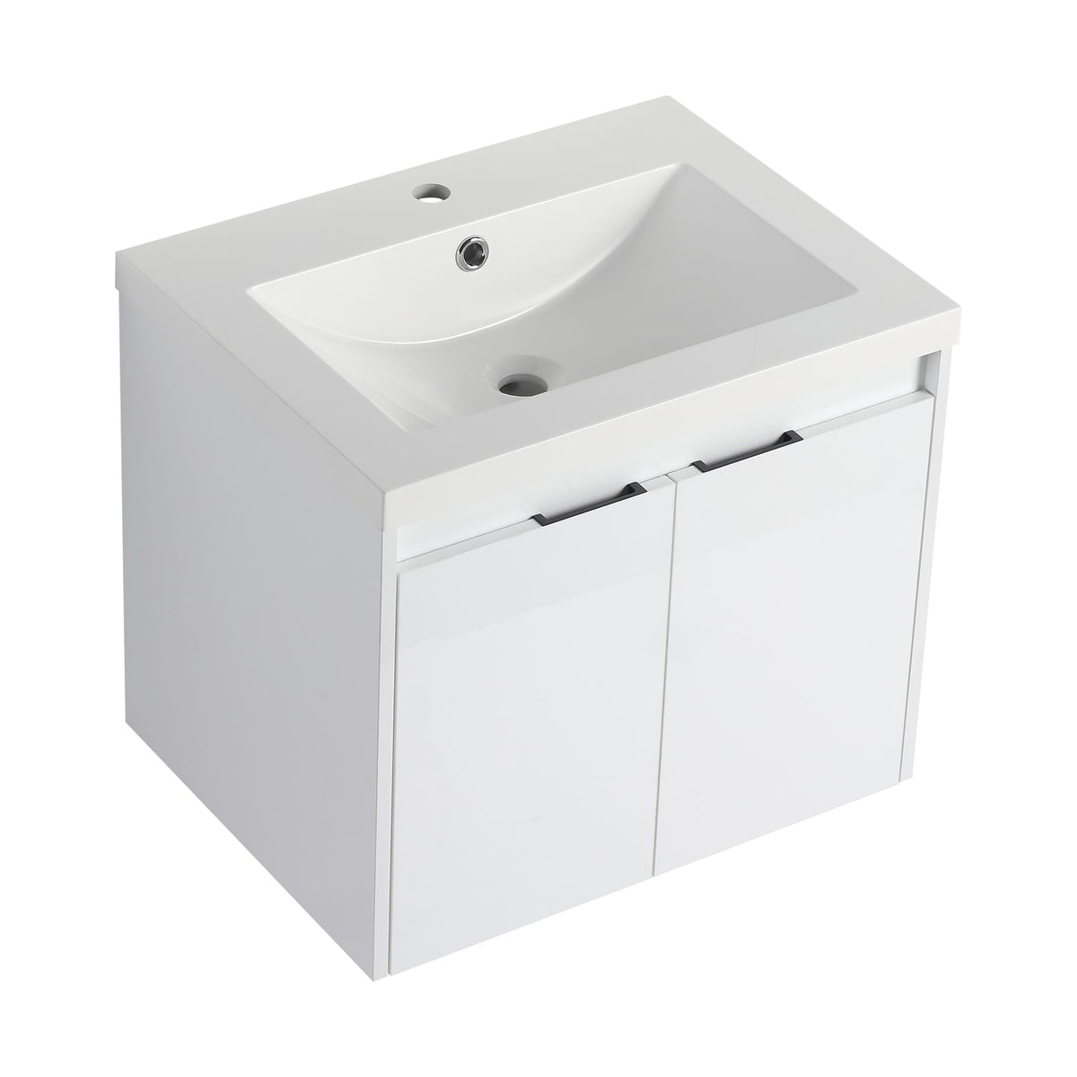 Glossy White Bathroom Vanity - 24" Plywood Storage